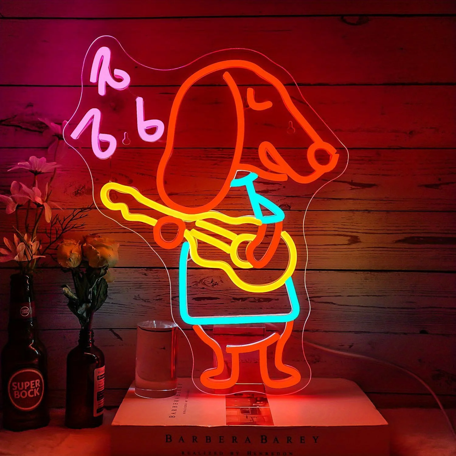 Kids Outdoor Ideas - Neonowy znak Dab Dog z czapką