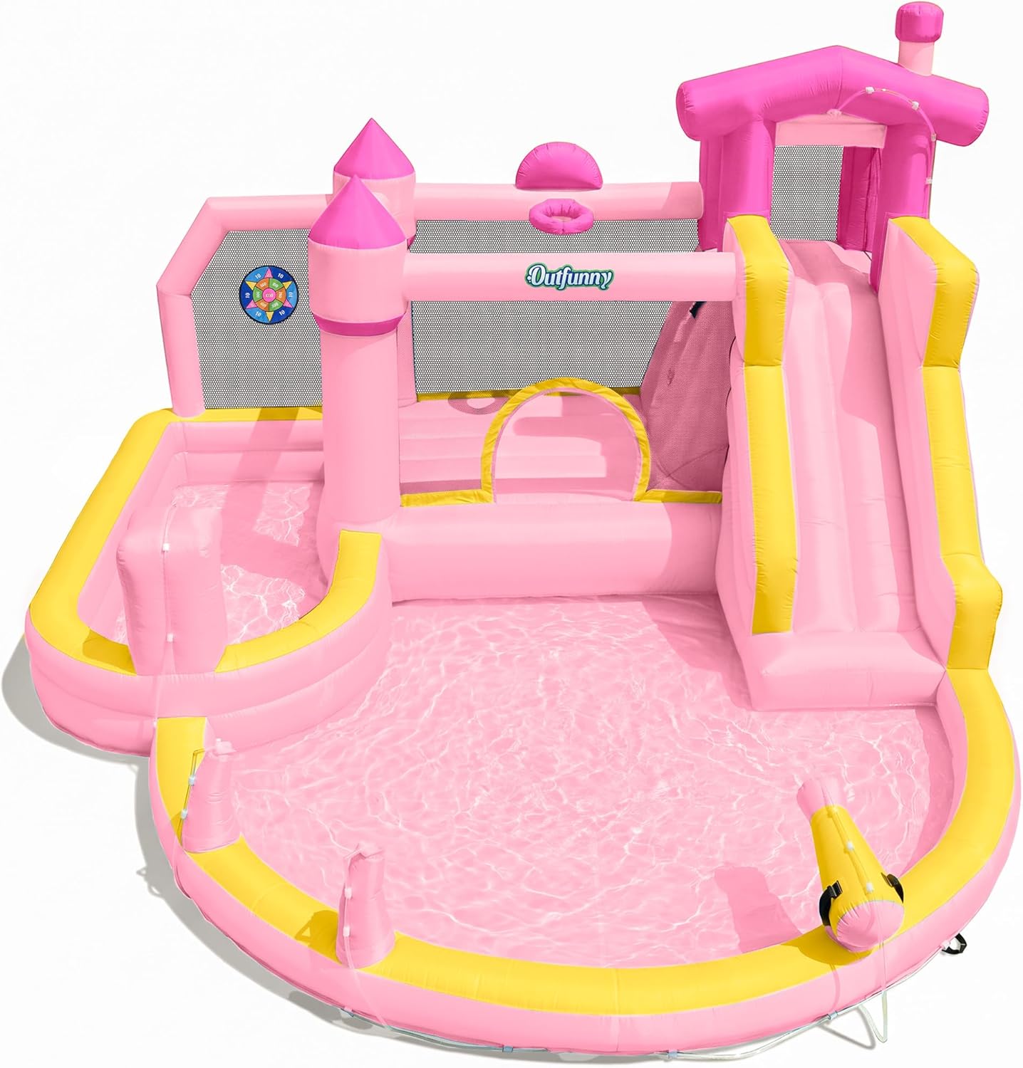 Kids Outdoor Inflatable Water Slide - Różowa dmuchana zjeżdżalnia wodna z podwójnymi