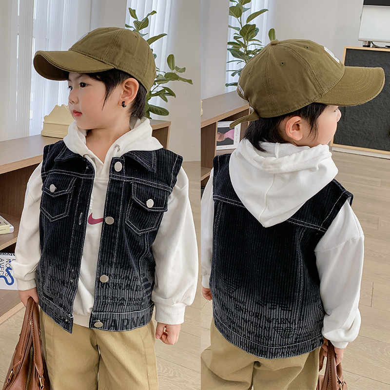 Kids Outdoor Vest - Chłopięca czarna kamizelka jeansowa wiosenno-jesienna bawełniana