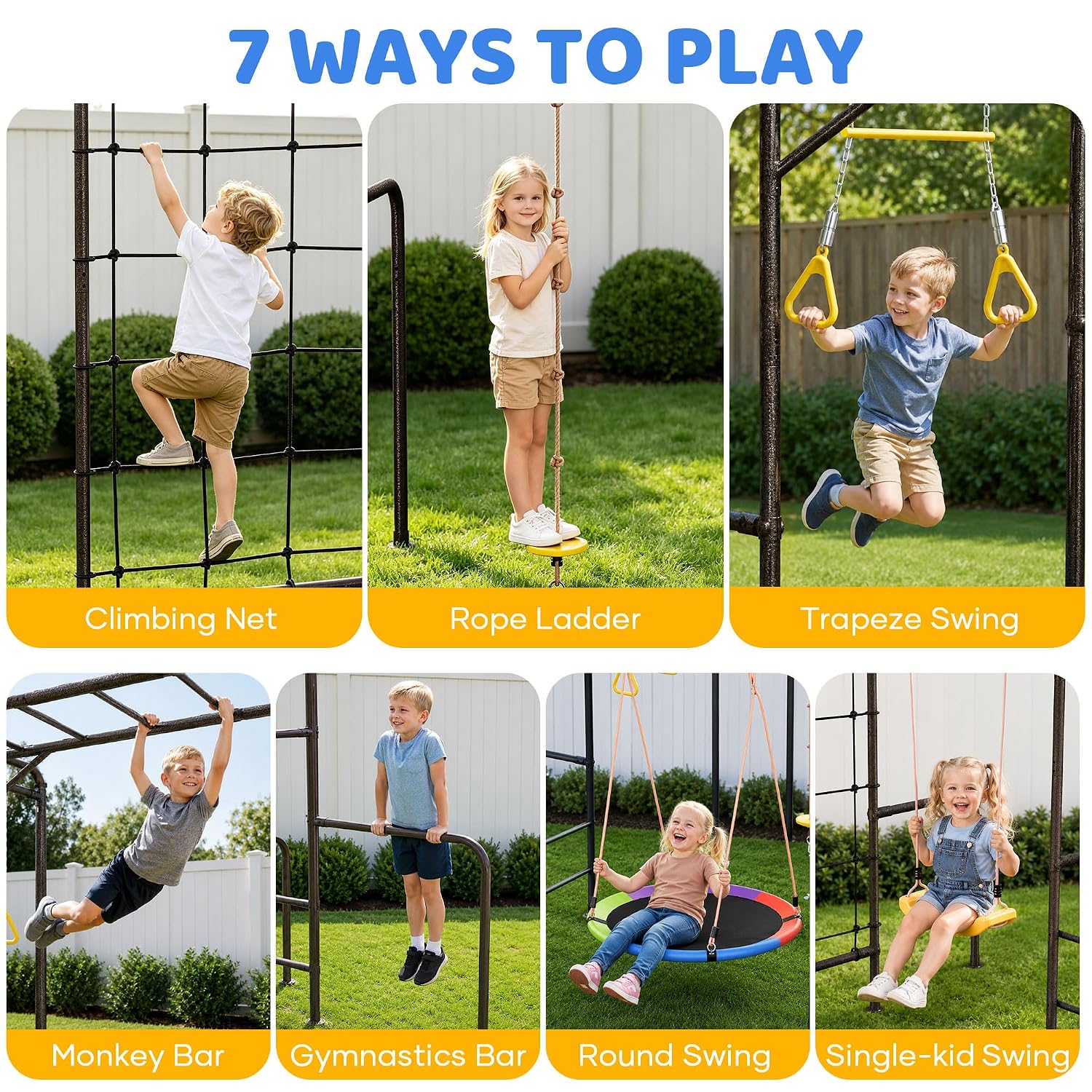 Kids Outdoor Jungle Gym - 7-w-1 Zestaw do zabawy na świeżym