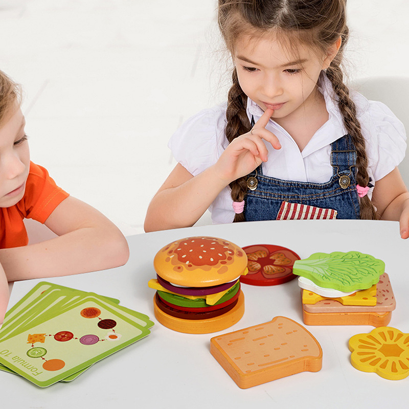Kids Outdoor Kitchen Set - Nowe Drewniane Zabawki do Układania Hamburgerek