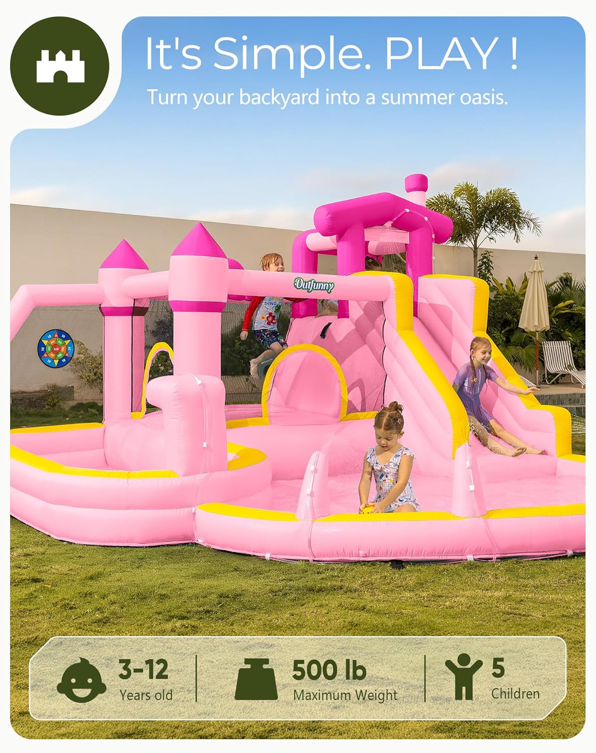 Różowa dmuchana zjeżdżalnia wo – Kids Outdoor Inflatable Water Slide recenzja i cena