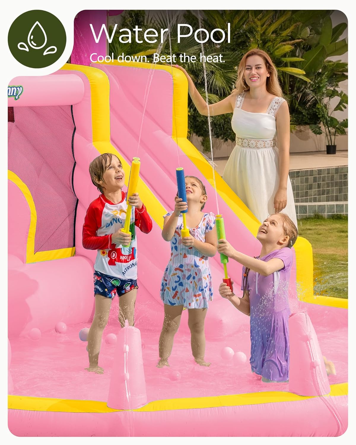 Różowa dmuchana zjeżdżalnia wo – Kids Outdoor Inflatable Water Slide recenzja i cena