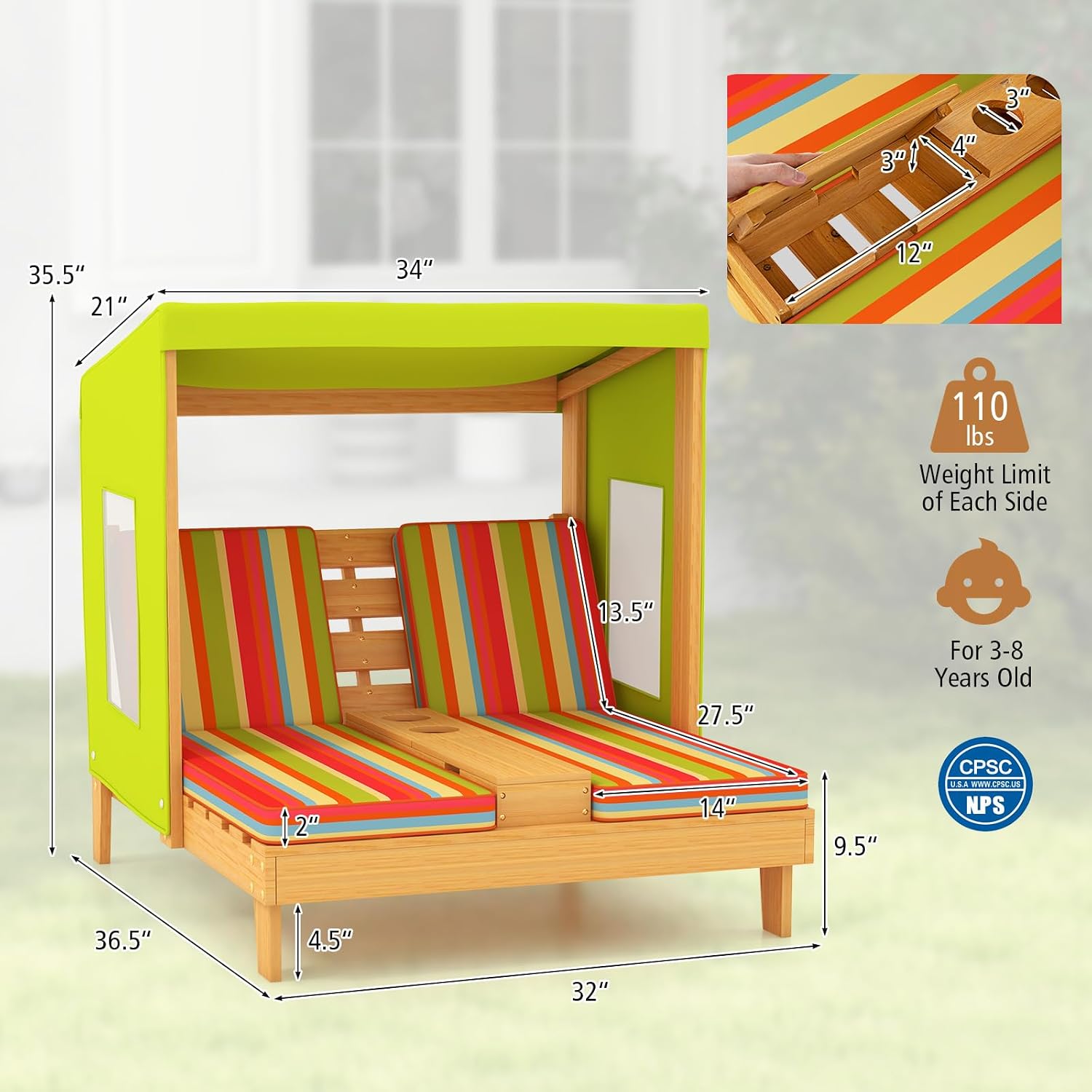 Drewniany podwójny leżak dla d – Kids Outdoor Lounge Furniture recenzja i cena