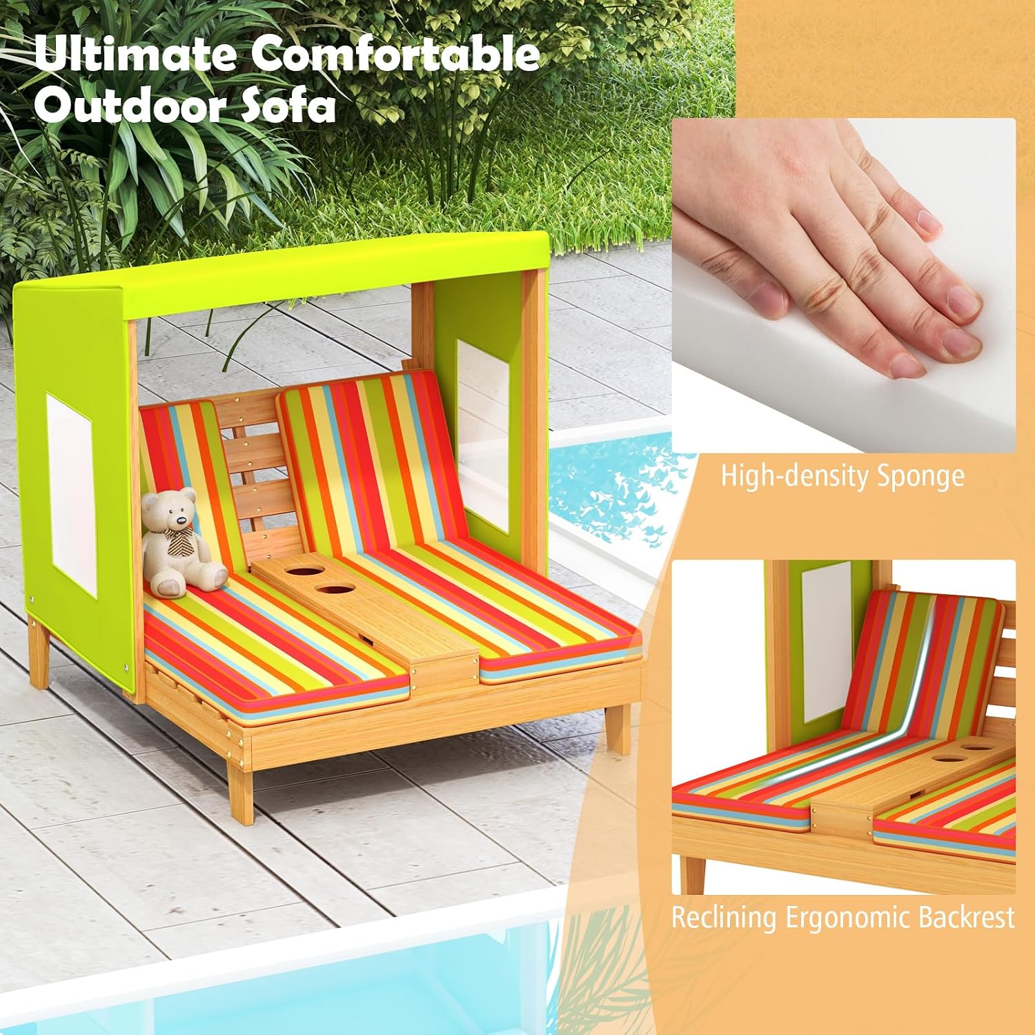 Drewniany podwójny leżak dla d – Kids Outdoor Lounge Furniture recenzja i cena